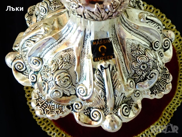 Посребрен свещник,рози,орнаменти,36 см.,1 кг. , снимка 7 - Антикварни и старинни предмети - 54962394