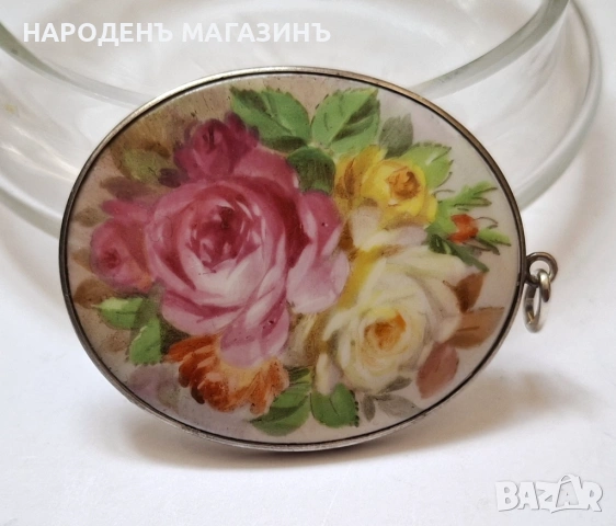 1938 г. MEISSEN - Немски порцелан Дамски медальон със сребърен обков сребро бижу жена украшение , снимка 5 - Други ценни предмети - 54781681