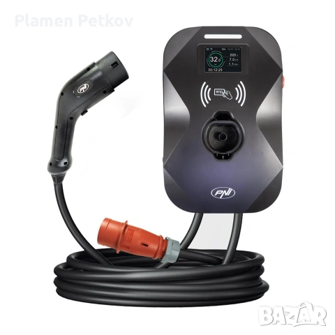 Зарядна станция за автомобили, 32A, 22KW, трифазна 380-440V, Type 2 конектор, 3.5" тъч дисплей, Blue