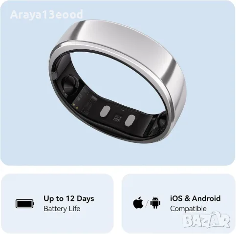 RingConn Gen 2 Smart Ring – титаниев смарт пръстен за сън и здраве, сребрист, размер 11, снимка 2 - Друга електроника - 55636481