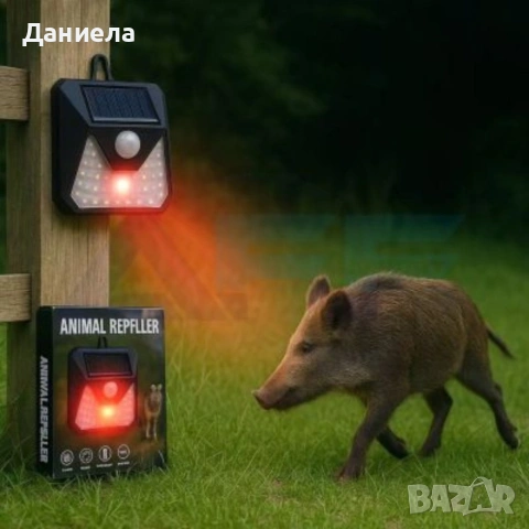 Соларна лампа с репелер за животни – ултразвукова и LED защита със сензор за движение, снимка 5 - Соларни лампи - 54858176