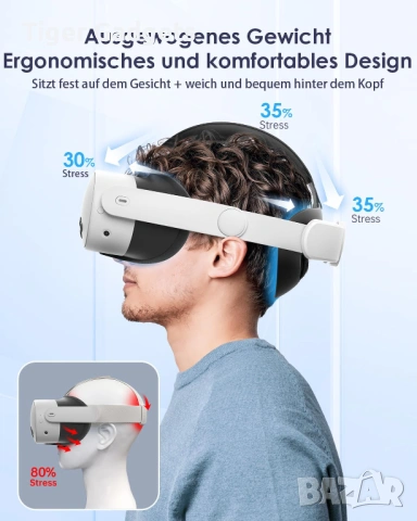 MaeckerVR Elite Head Strap за Meta Quest 3 / 3S – комфортна регулируема VR лента, снимка 2 - Друга електроника - 54454508
