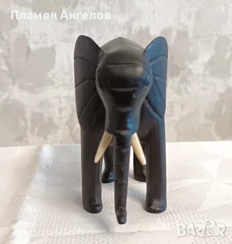 Ръчно резбован слон от абанос и кост - винтидж фигурка. , снимка 3 - Колекции - 54141741