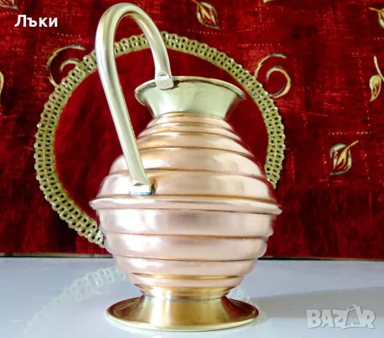 Английска медна кана,чиста червена мед,печат. , снимка 5 - Антикварни и старинни предмети - 55666420