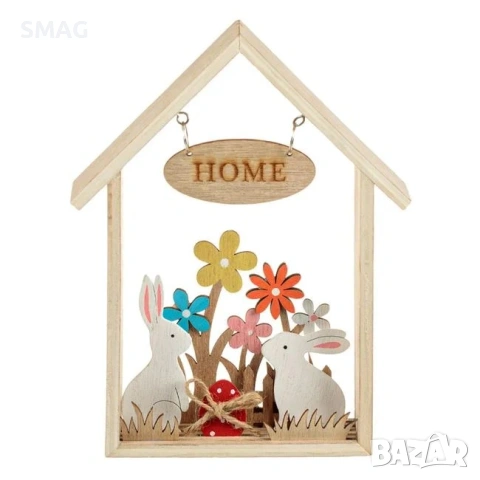 Дървена къщичка с оградка заек 20СМ_1173512, снимка 2 - Декорация за дома - 54224305