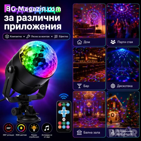 LED диско лампа топка крушка проектор осветление прожектор за домашно парти детско купони събирания, снимка 7 - Лед осветление - 51049409
