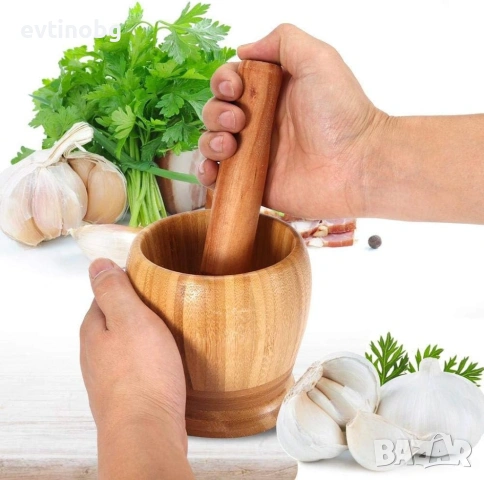 Бамбуково хаванче с чукало за чесън и подправки, снимка 4 - Аксесоари за кухня - 54042033