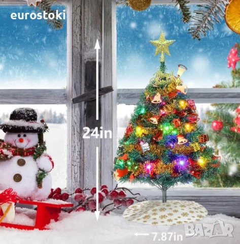 Изкуствена коледна елха 60 см, мини коледна елха, настолна коледна елха с включени украси и LED , снимка 7 - Декорация за дома - 55070282