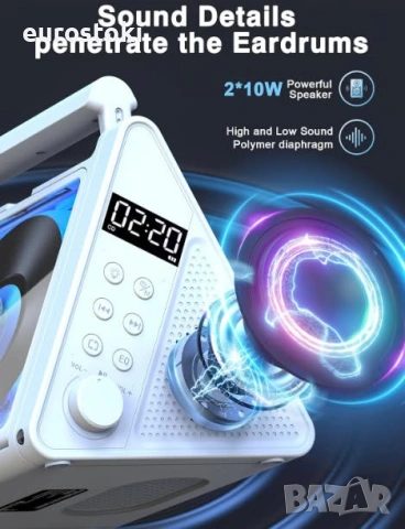 Преносим CD плейър Greadio CD02,  RGB светлини, 2 * 10W HIFI система, Bluetooth 5.3, 4000mAh батерия, снимка 4 - MP3 и MP4 плеъри - 55249546