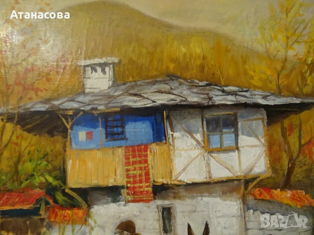 СТАНИСЛАВ ПЕТЕВ картина "Есен на село" масло подпис 1998 г, снимка 4 - Картини - 54989484