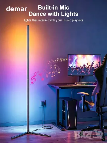 Смарт LED подова лампа с RGB подсветка, дистанционно и контрол през приложение, 2400LM, 146cm, снимка 7 - Лампиони - 55516924