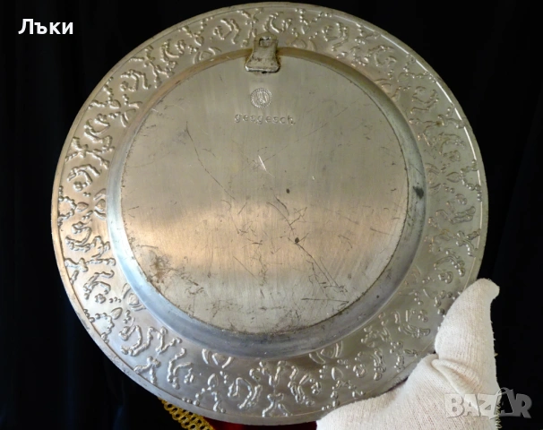Калаена чиния за снимка и гравиране,барок,калаена сватба. , снимка 4 - Антикварни и старинни предмети - 54654700