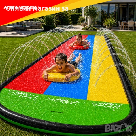 Водна пързалка с три писти и фонтан Kruzzel, с 3 надуваеми дъски, 480x210см, снимка 3 - Басейни и аксесоари - 54779400
