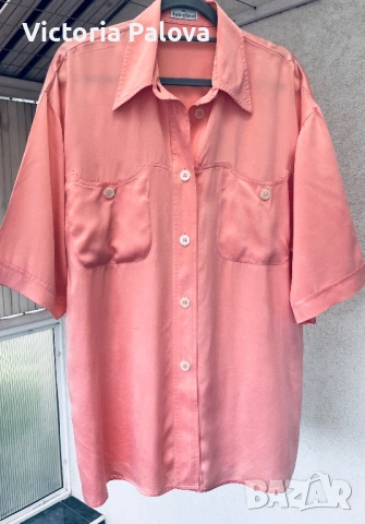 Alberto Fabiani 100% коприна – luxury oversized риза в цвят Peach Amber Италия, снимка 12 - Ризи - 54725647