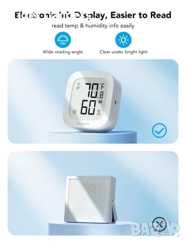 GoveeLife E-Ink WiFi Thermometer Hygrometer – смарт термометър и влагомер с WiFi и App известия, снимка 4 - Друга електроника - 54475424