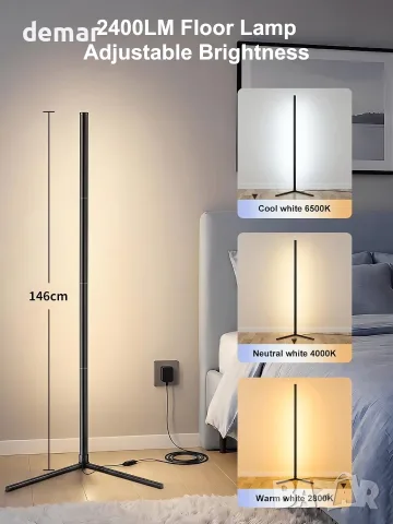 Смарт LED подова лампа с RGB подсветка, дистанционно и контрол през приложение, 2400LM, 146cm, снимка 4 - Лампиони - 55516924