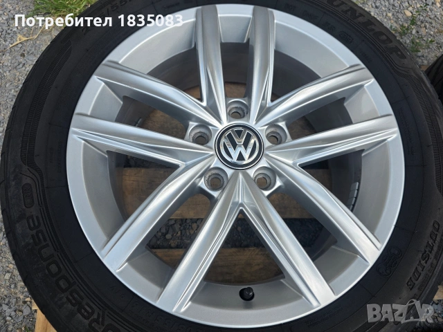 Лети джанти 16ки 5х112 VW + летни гуми 205/55/16 Dunlop, снимка 4 - Гуми и джанти - 55080936