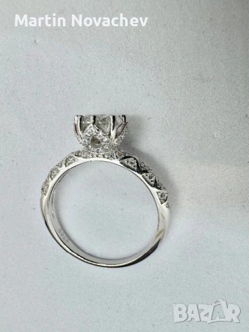 Сребърен пръстен с мойсанит (Диамант) 1 карат, снимка 6 - Пръстени - 54062575