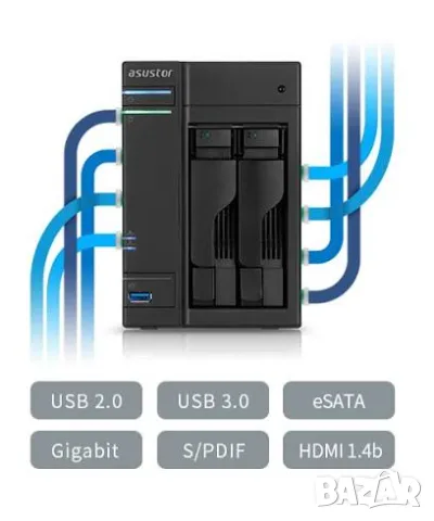 Asustor AS6102T NAS Сторидж Intel J3060/4GB RAM/2xGB LAN, снимка 3 - Други - 55559754