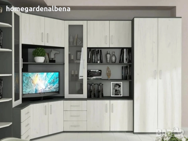 Ъглова секция Бохем — антрацит/бял дъб — 290/170/200 см — витрини, гардероб, снимка 2 - Секции и витрини - 54234244