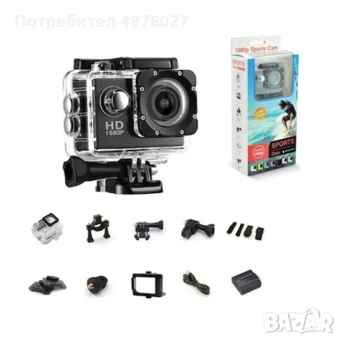 Екшън камера SPORTS CAM, водоустойчива, 4K HD/ Мегапиксели на камерата: 16; Цвят: Черен, Сребрист; И, снимка 8 - Камери - 55483824