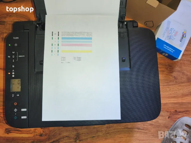 Практически нов Canon PIXMA TS3355 (Wi-Fi) – САМО на 128 страници! Опция за сет за пълнене ..., снимка 3 - Принтери, копири, скенери - 55682591