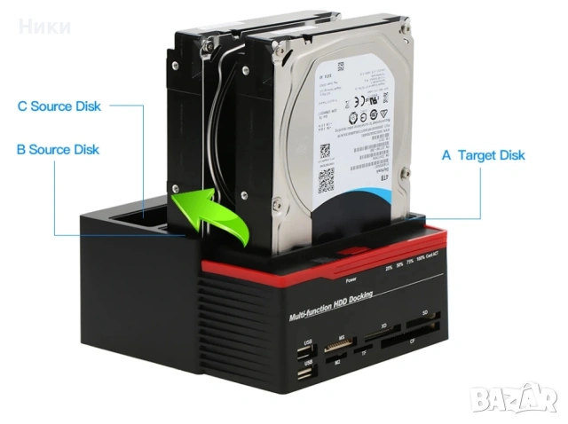 Докинг станция за твърд диск Многофункционална 2.5/3.5" IDE&SATA база за твърд диск USB 3.0 