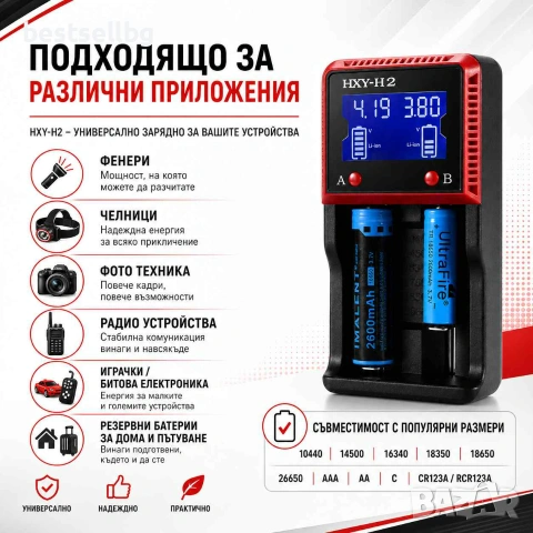 Универсално интелигентно зарядно устройство за акумулаторни батерии 18650 дисплей 26650 14500 16340, снимка 4 - Друга електроника - 17339635