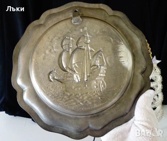 Калаена чиния за стена с Английски боен кораб. , снимка 5 - Антикварни и старинни предмети - 54670517