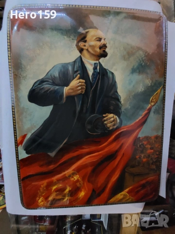 Огромна Руска кутия с Ленин пропаганда/папие маше/Федоскино. , снимка 12 - Антикварни и старинни предмети - 54328516