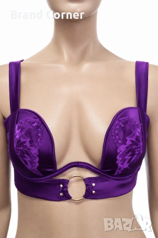Hunkemöller сатенен сутиен в наситено лилаво с дантела и метален ринг – 80D