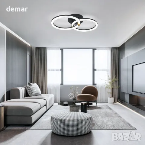 Смарт LED полилей с 2 пръстена и димер (3000–6000K), управление с дистанционно, снимка 4 - Полилеи - 55537214