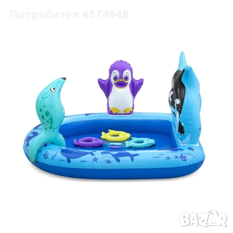 Надуваем детски басейн с морски животни, водни играчки и игра за хвърляне на халки, 134 x 131 x 73 с, снимка 2 - Други стоки за дома - 55013074