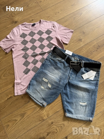 H&M Мъжки къси дънки и тениска, снимка 6 - Къси панталони - 55256018