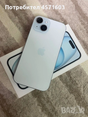 Продавам iPhone 15 в синьо, с поставен протектор и 128 GB