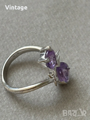Луксозен дизайнерски сребърен пръстен с естествен аметист , снимка 7 - Пръстени - 53982151