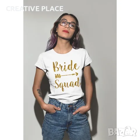 Дамска тениска с щампа - Bride Squad , снимка 2 - Тениски - 55596417
