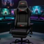 Ергономичен черен геймърски стол с поставка за крака, регулируема височина и 3D подлакътници, снимка 6
