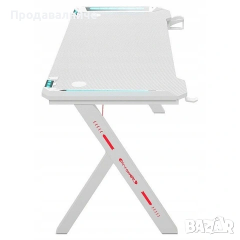 Ергономично геймърско бюро 120 см, бяло и черно- С LED светлини, поставка за чаша и кука за слушалки, снимка 7 - Бюра - 54726587