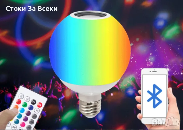 LED RGB крушка с дистанционно - 16 цвята и 5 яркости, снимка 4 - Крушки - 55473512