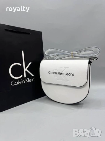 Calvin Klein Нова Бяла Кожена Дамска Чанта Келвин Клайн 