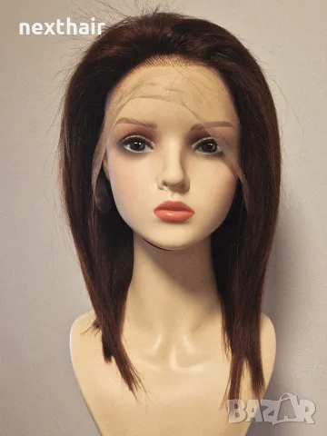 Естествена бразилска перука 40 см - Кестенява | Lace Front 13x4 | 100% човешка коса, снимка 10 - Аксесоари за коса - 55463698