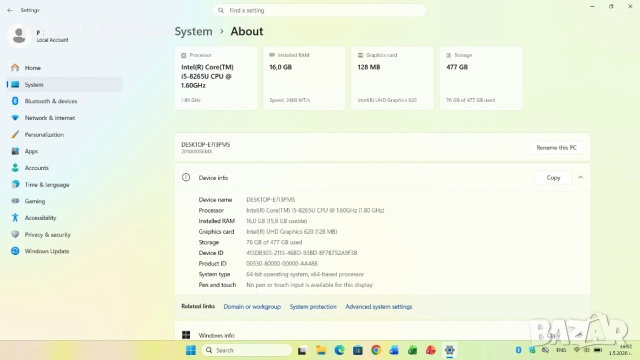 Lenovo ThinkPad T490s 14" | Intel i5-8265U 4x3.90 Ghz| 16GB RAM | 512GB Ново SSD | Windows 11, снимка 6 - Лаптопи за работа - 54382123