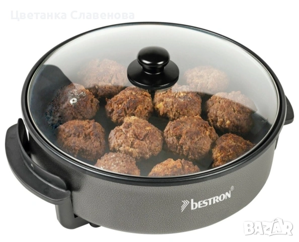 Електрически тиган Bestron AHP1500Z , многофункционален тиган с диаметър 40см, стъклен капак, снимка 4 - Печки, фурни - 48249294