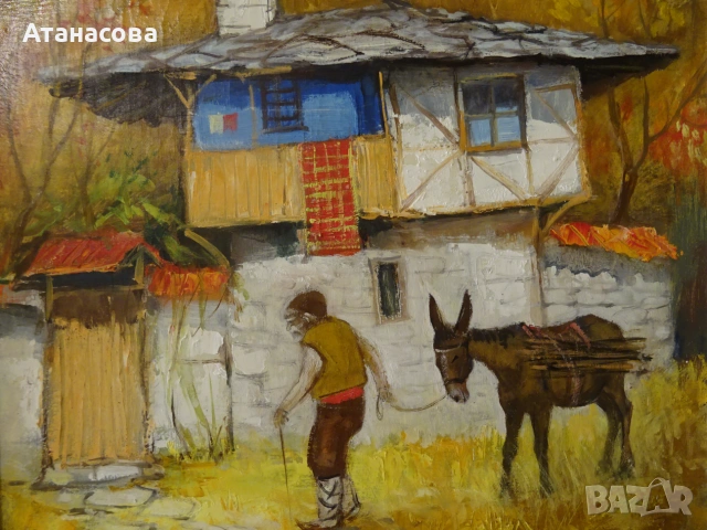 СТАНИСЛАВ ПЕТЕВ картина "Есен на село" масло подпис 1998 г, снимка 3 - Картини - 54989484