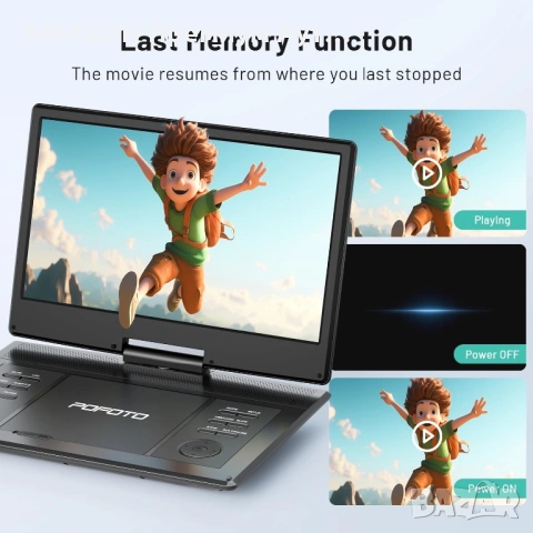 POFOTO 15.7" преносим DVD плейър/14.1" HD въртящ се екран/4000mAh батерия/2 колони/USB/SD/TV,черен, снимка 6 - Плейъри, домашно кино, прожектори - 54594911