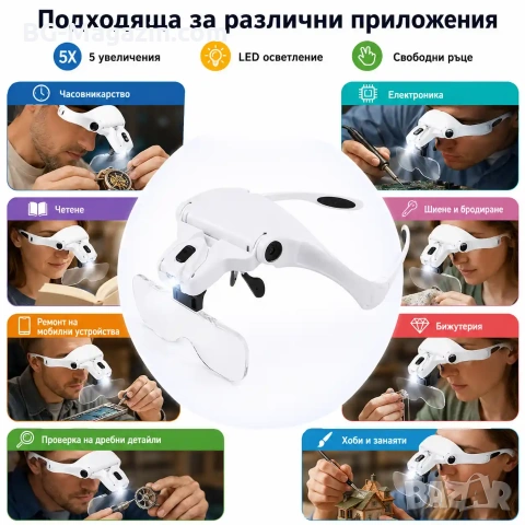 Увеличителна лупа за глава с LED осветление очила за четене шиене на гоблени бродерия очила лампа, снимка 6 - Други инструменти - 50919403
