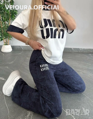 Premium Дамски комплект Miu Miu – Oversize тениска и широк панталон