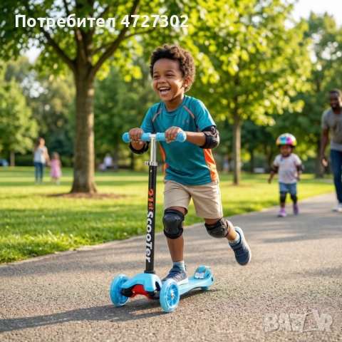 Детска тротинетка 21st Scooter със светещи колела, сгъваема, до 50кг – Синя, снимка 2 - Други - 53963471