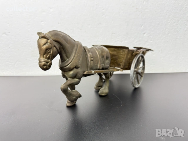Месингова фигура - кон с каруца. №8054, снимка 6 - Антикварни и старинни предмети - 54036871